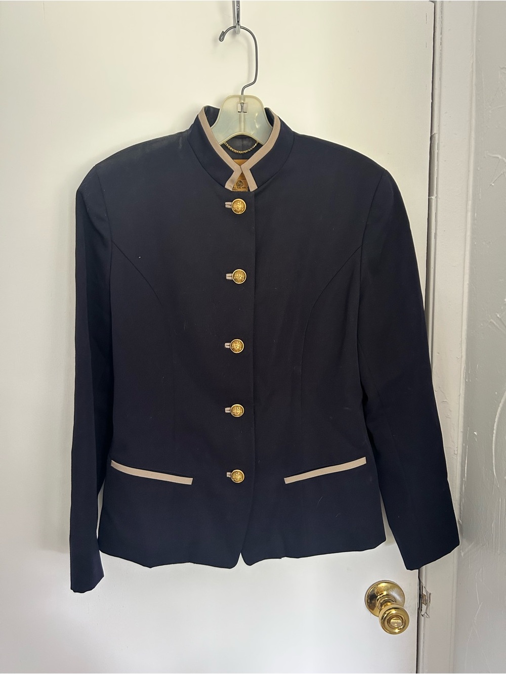 Navy Women’s Military-Style Blazer with Gold Buttons